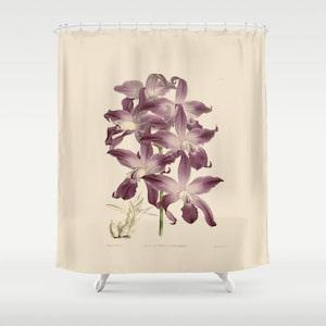 Shower Curtain - Orchid - 71x74 inches, Home, Bathroom, Bath, Dorm, Girl, Kids, Christmas, Decor, Orchid, Plant, Flower, Vintage, Purple