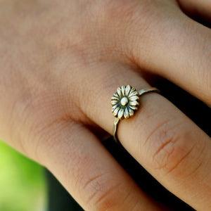 Sunflower Ring, Flower Stack Ring, Flower Ring, Silver Stack Ring, Sunflower Stack Ring, Boho Ring, Sterling Silver, Antiqued, Stack Ring