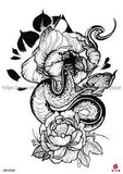 removable body art tattoos snake peony flower big 8.25" tempoary