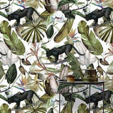 Black panther wallpaper, peel and stick wall mural with watercolor pattern, tropical peel and stick removable wallpaper, home decor
