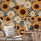 Sunflower Floral Wallpaper, Sunflower Removable Floral Wallpaper, Removable Wallpaper, Sunflowers Stick On Wallpaper, Floral Wallpaper F#54
