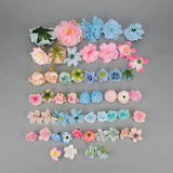 52Pcs Blue Pink Artificial Silk Flowers Heads Combo Bulk DIY Crafts Fake Flowers