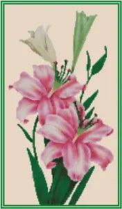 Pink Lilies Counted Cross Stitch COMPLETE KIT No.14-161