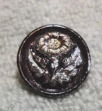 Vintage Black Glass Pictorial Button Flower Gold Silver Luster Carved CARNATION