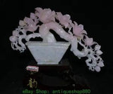17'' China Natural Xiu Pink Jade Carving Lily Flower Potted Plants Bonsai Statue
