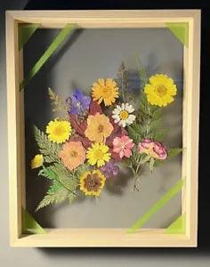 Multicolor Pressed Flower Art with Green Design