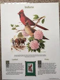 State Bird Flower Stamp Panel INDIANA cardinal peony