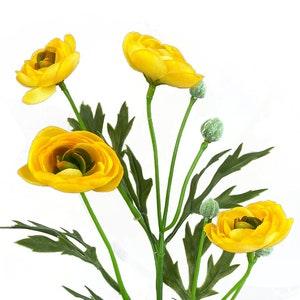 21" Yellow Ranunculus Spray, 4 Heads, Artificial Silk Flowers, Faux Wedding Bouquet, Fake, Indoor Outdoor, Wreath Making Supplies, Golden