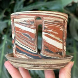 Unglazed Red White Black Marbled Agateware Clay Terracotta Orchid Planter Pot with Holes and Optional Saucer