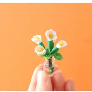 Handmade Clay Miniature 1/12 Scale Dollhouse Flower Vase Plant Garden Calla Lily