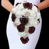 Real touch Roses Brooch Bouquet Bridal Bridesmaids Waterfall Cascading l Wedding Flowers l Burgundy l Silver l Rose Gold  l Quinceanera