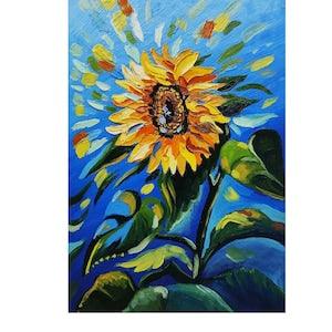 Golden Petals, Sunflowers in Blue and Yellow, a Striking Original Painting by OlyaARTStudio