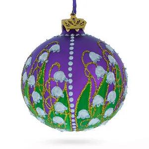 Graceful Bloom: Lilies of the Valley on Purple Royal Blown Glass Ball Christmas