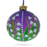 Graceful Bloom: Lilies of the Valley on Purple Royal Blown Glass Ball Christmas