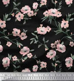 Soimoi Black Velvet Fabric Leaves & Peony Floral Printed Craft Fabric-tbK