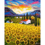 Tuscany impasto Italy hand-painted wall art Sunflower field by Julia Kot
