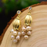 Natural Fresh water Pearl Yellow Lily Flower Plant Tassel Drop Earrings Women