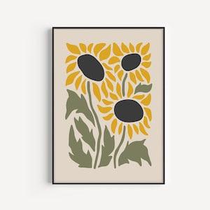 Sunflower Print,  Flower Print, Yellow Print, Minimalist, Wall Art Print, Sunflower Gift, Floral Print, Green, Sunflower, Flower Art Print