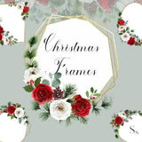 Christmas Red/White Roses Bouquets, Hand Painted Watercolor Clipart Set, Christmas wedding graphics, floral Gold Frames, Christmas Wreath.