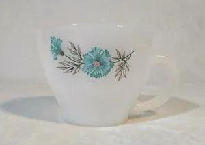 Fire King Milk Glass Coffee Tea Cups Bonnie Blue Carnation Flower