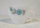 Fire King Milk Glass Coffee Tea Cups Bonnie Blue Carnation Flower