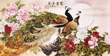 ORIGINAL ASIAN FINE ART CHINESE WATERCOLOR PAINTING-Peacock birds lover&Peony