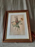 Vintage Framed floral bouquet PRINT original Ranunculus Rose Flowers Shabby Chic