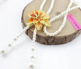 Betsey Johnson Fiery Easter Lily Tassels Long White Pearl Necklace Free Gift Bag