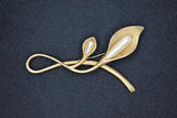 Vintage Piscitelli Signed Gold Tone Calla Lily Faux Pearls Large Bouveau Brooch