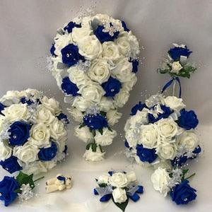 Artificial wedding bouquets flowers sets ivory royal blue