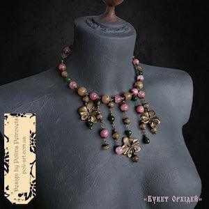 Orchid jewelry Birth flower necklace rose quartz beaded necklace Choker necklace Nature necklace Quartz necklace Floral necklace