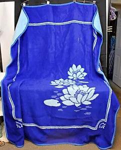 San Marcos Lg Blanket Mexican Cobertor Fleece Blue Flower Water Lilly Lily Twin
