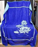 San Marcos Lg Blanket Mexican Cobertor Fleece Blue Flower Water Lilly Lily Twin