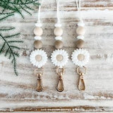 White Sunflower Lanyard, Sunflower Keychain, Lanyard Keychain, Nurse's Gift, Teacher's Gift, ID Badge, Silicone Bead Lanyard
