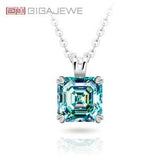 GIGAJEWE 7mm 2.0ct 925 Sterling Silver Necklace Asscher Cut Blue Green Color Moissanite Necklace , Silver Necklace