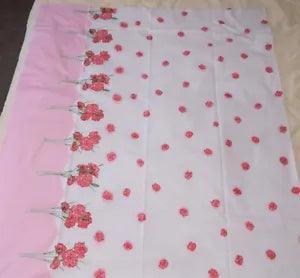 Large Piece of Material White W/ Red Carnations & Pink Border Almost 8 Yards