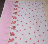 Large Piece of Material White W/ Red Carnations & Pink Border Almost 8 Yards