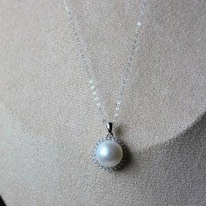 Pearl Pendant Necklace, Sunflower Pearl Necklace, Pearl Silver Chain Necklace