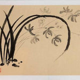 Orchids. Ink on rice paper. Traditional Japanese art. Chinese art. Ink painting. Sumie. Unframed