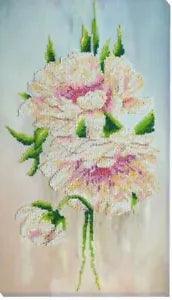 Bead embroidery kit White peonies needlework kit Art canvas beadwork pattern