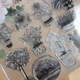 Botanical Stamp Set Potted Flowers Lavender Orchid Orange Tree Indoor Plants Scrapbooking Paper Crafts