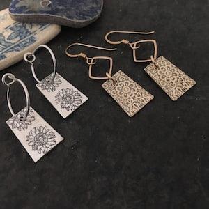 Sunflower / Mandala Indra Earrings ~ sterling silver ~ 14k gold fill ~ mixed metal with silver / bronze ~ two sided charm