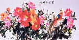 100% ORIGINAL FAMOUS ART CHINESE WATERCOLOR PAINTING-Peony flowers&Golden birds