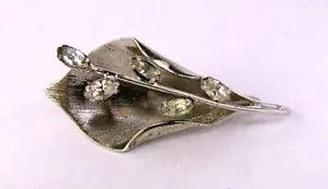 Vintage Lily Brooch Sterling Silver & Rhinestone Flower Pin - Signed Rolyn R INC