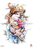 peony flower wolf animal big 8.25" tempoary Fake Tattoos Sticker