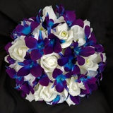 Purple blue galaxy orchid, hydrangea, real touch rose bridal bouquet, artificial flower bouquet, island orchid, singapore orchids