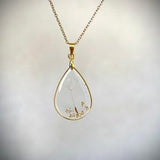 Resin necklace with dandelion dandelion, Resin dandelion necklace. Gold leaves. Drop necklace, golden drop dandelion pendant