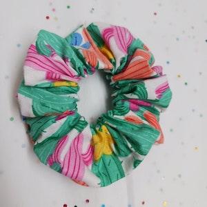 Cactus Scrunchie, White, Green, Yellow, Orange, Blue, Pink, Cactus Flowers, Plants, Nature, Summer Vibes, Gift Ideas, Cute, Handmade