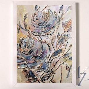 Peony Painting Textured Art Neutral Wall Art Peonies Flowers Painting Small Oil Painting Pink Floral Wall Art 6" x 8" WildflowersPainting