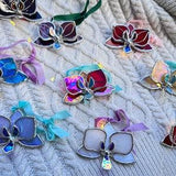 Christmas Stained glass ornaments Orchid flower. Set 3, 5, 7 , 10. Decorations Wedding  Holiday decor Handmade art plant